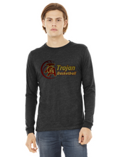 Load image into Gallery viewer, Gray, Black, or maroon Long Sleeve Bella Canvas Triblend Tshirt with Basketball Logo Screen Printed