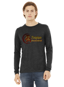 Gray, Black, or maroon Long Sleeve Bella Canvas Triblend Tshirt with Basketball Logo Screen Printed