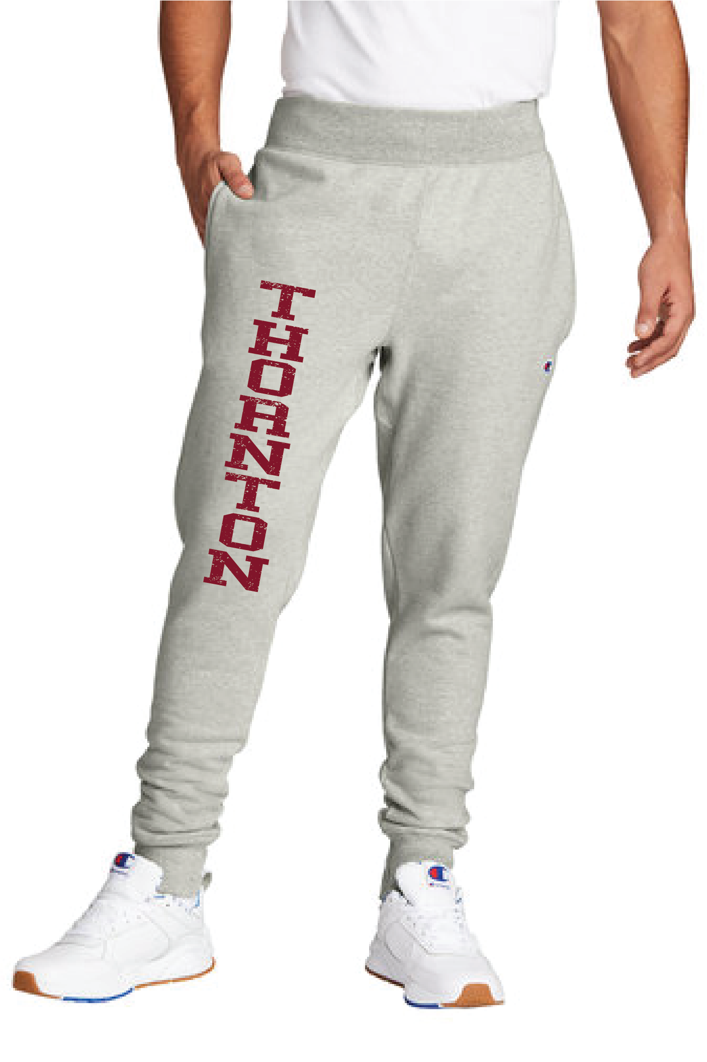 Champion Joggers with THORNTON logo down leg.