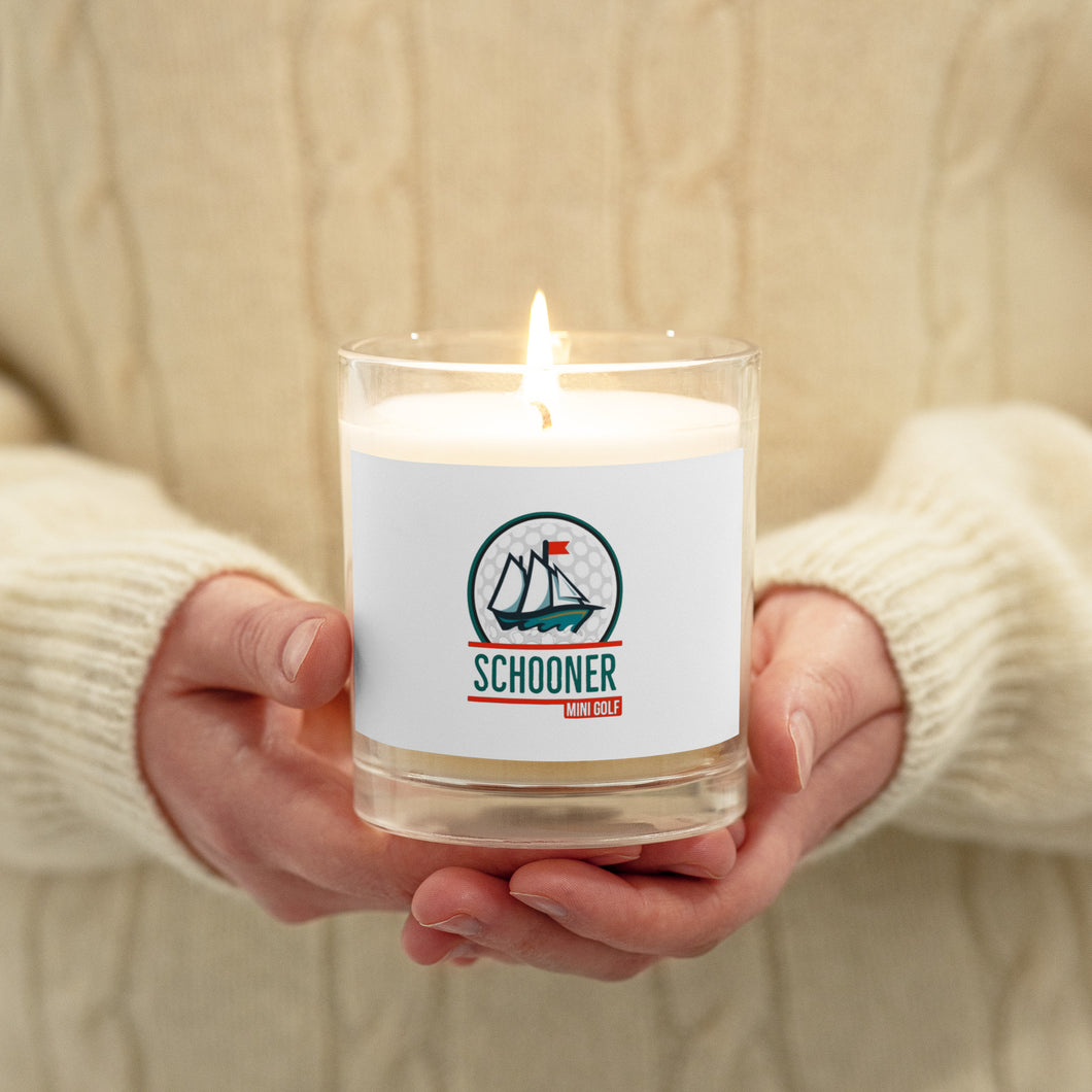 Glass jar soy wax candle with Schooner Logo