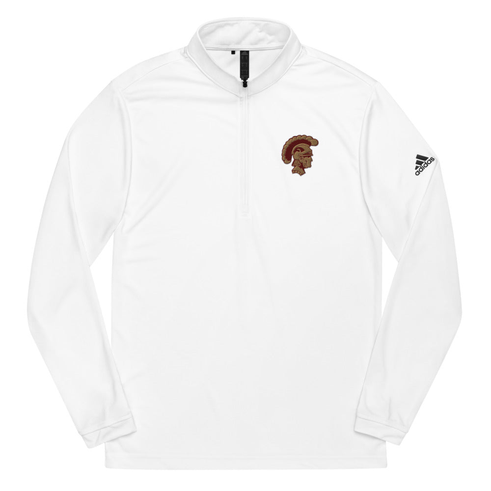 Quarter zip pullover with embroidered Trojan Head